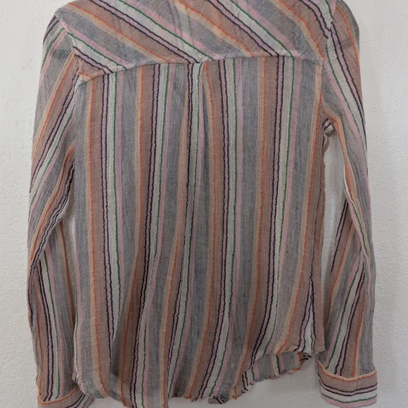 We The Free Midwest Gauzy Sheer Stripped Button-Down Shirt Boho Y2K Festival - Picture 6 of 8
